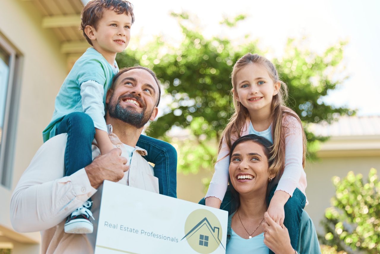 New homeowning family happy about house purchase